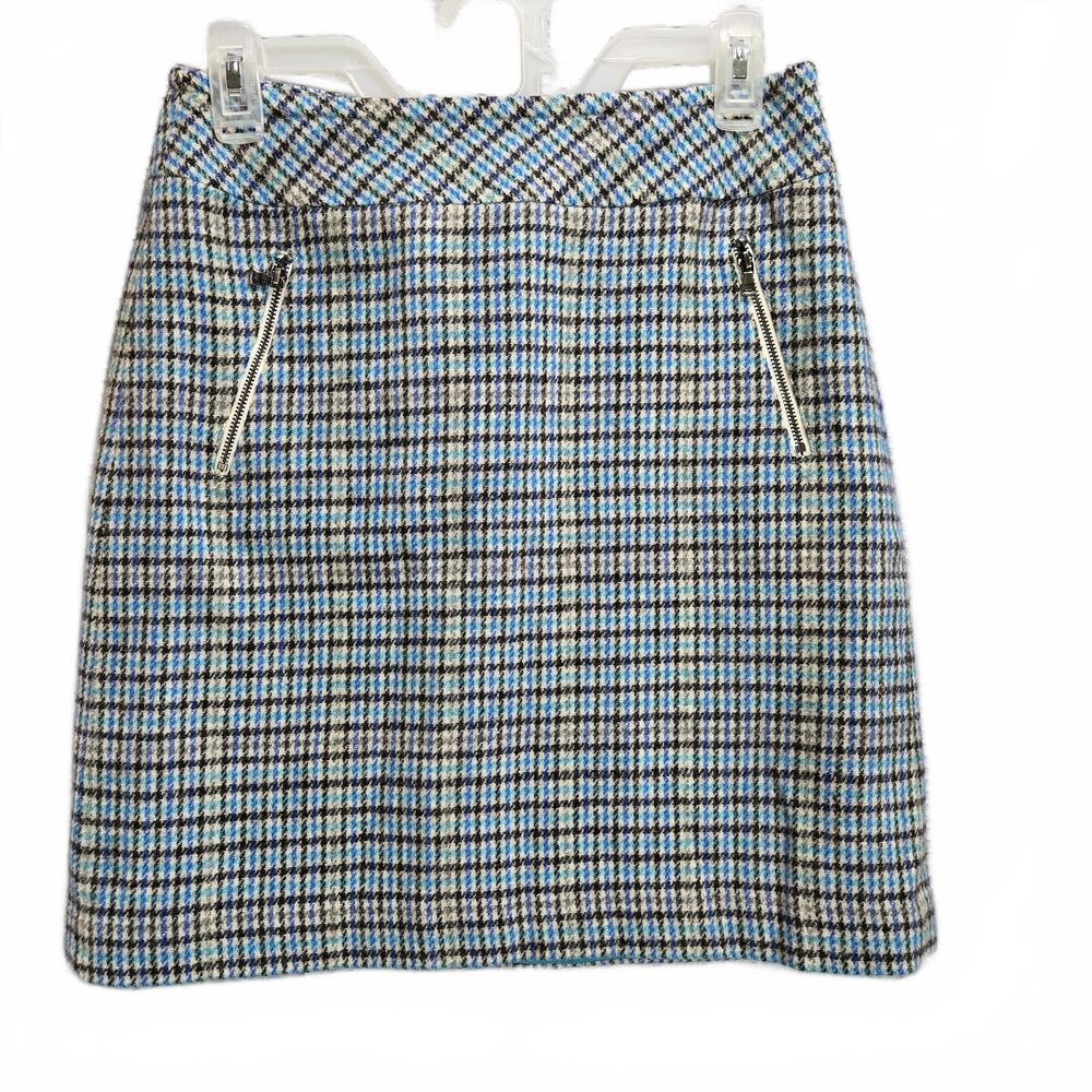 Talbots Plaid Blue Black White Wool Blend Mini Pencil Skirt